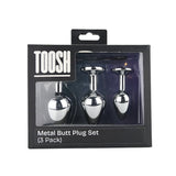 Toosh metal butt plug silver set of 3 clear stone - butt plugs peaches and screams