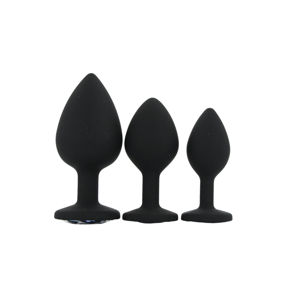 Toosh silicone butt plug black set of 3 clear stone - butt plugs peaches and screams