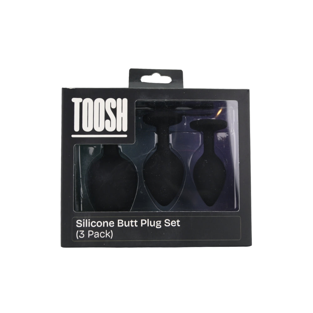 Toosh silicone butt plug black set of 3 clear stone - butt plugs peaches and screams