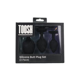Toosh silicone butt plug black set of 3 clear stone - butt plugs peaches and screams