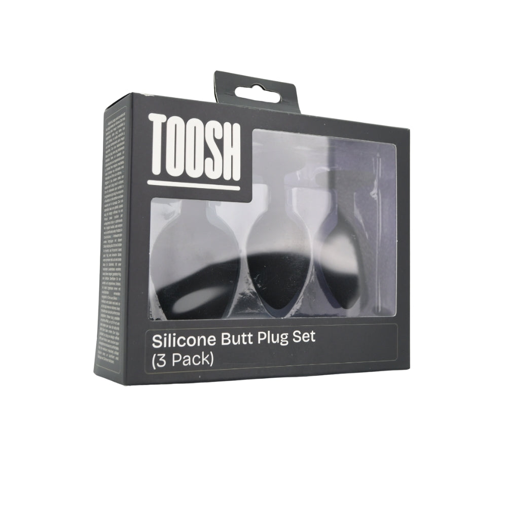 Toosh silicone butt plug black set of 3 clear stone - butt plugs peaches and screams