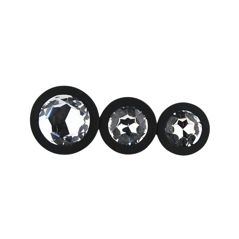 Toosh silicone butt plug black set of 3 clear stone - butt plugs peaches and screams