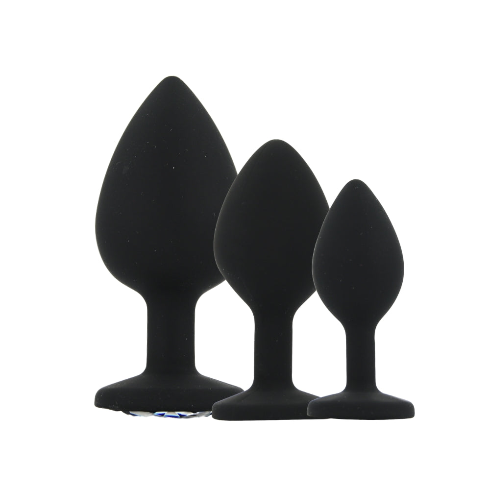 Toosh silicone butt plug black set of 3 clear stone - butt plugs peaches and screams