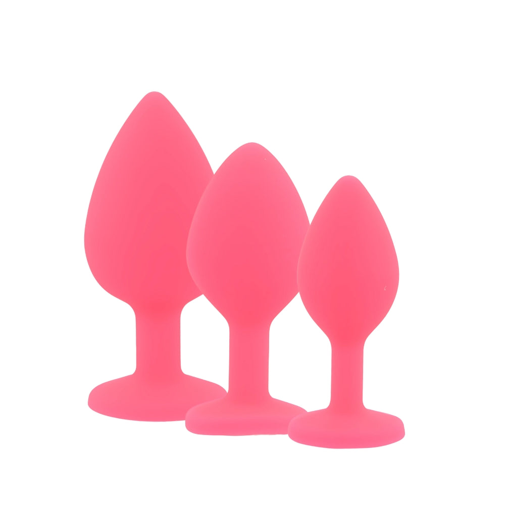 Toosh silicone butt plug pink set of 3 clear stone - butt plugs peaches and screams
