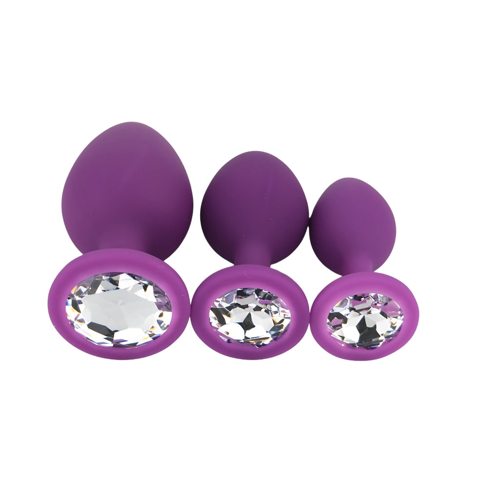 Toosh silicone butt plug purple set of 3 clear stone - butt plugs peaches and screams