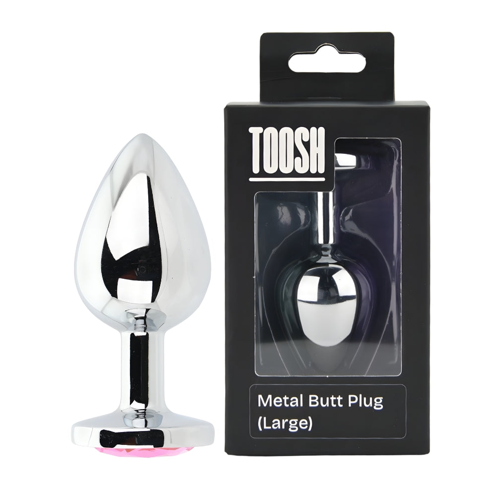 Toosh silver butt plug large pink stone jewelled base - butt plugs peaches and screams