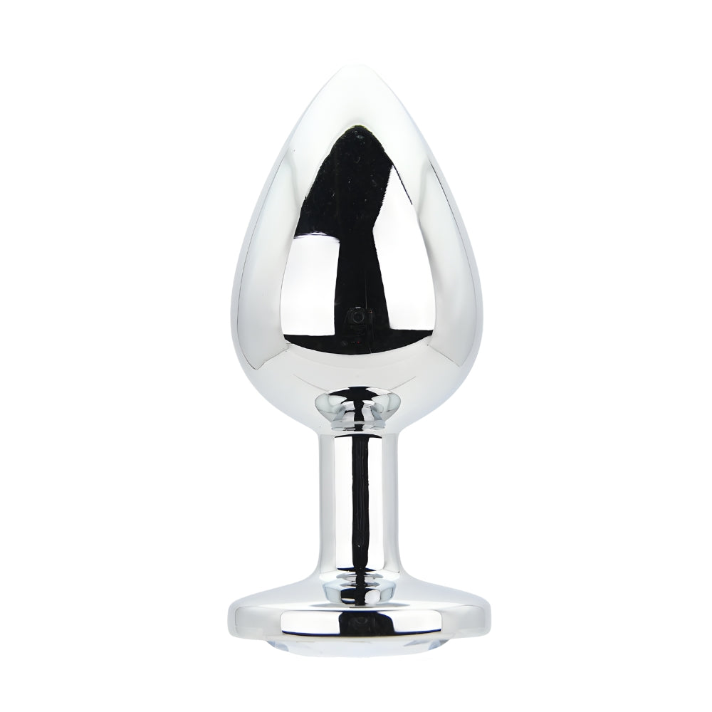 Toosh silver metal butt plug large clear stone - butt plugs peaches and screams