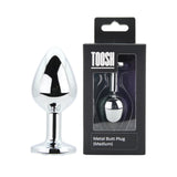 Toosh silver metal butt plug medium clear stone - butt plugs peaches and screams