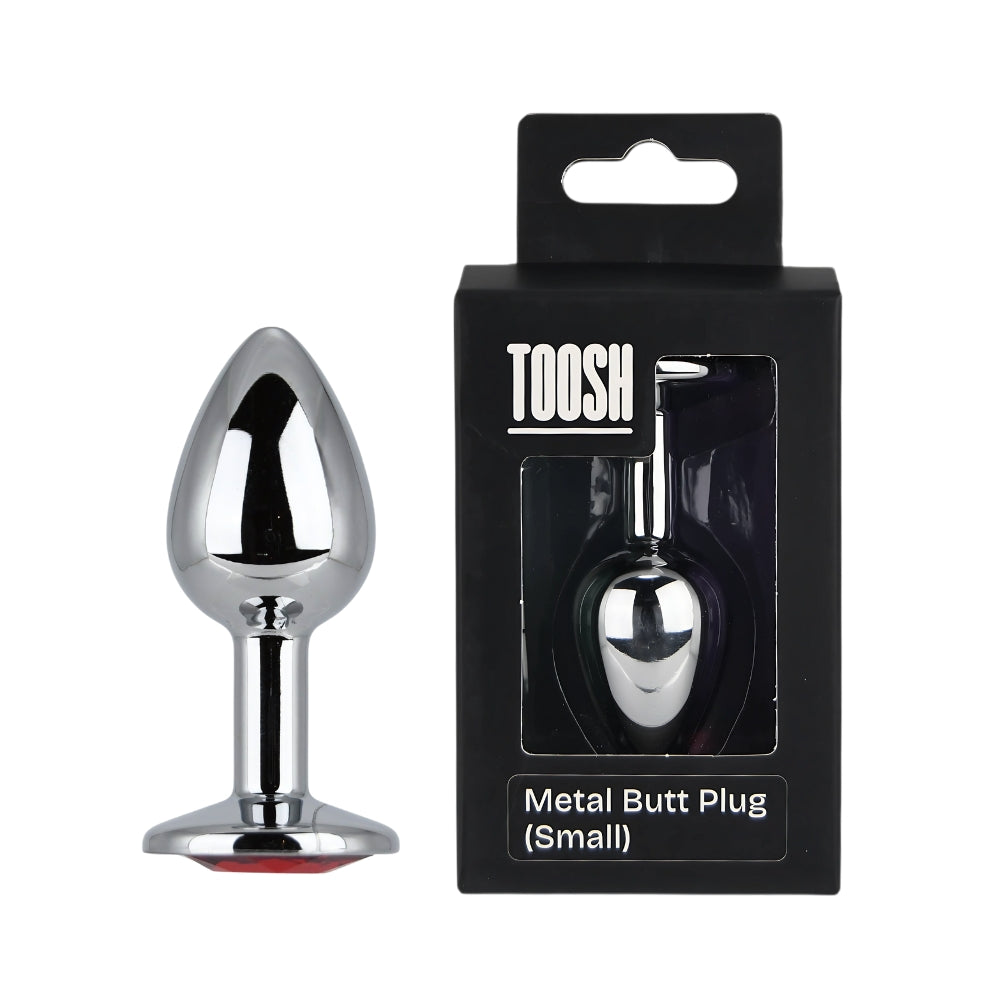 Toosh silver metal butt plug small red stone - butt plugs peaches and screams
