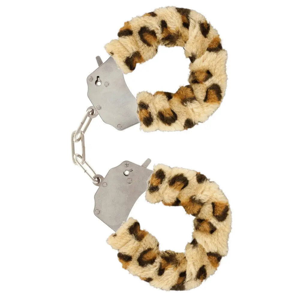 Toyjoy metal leopard furry wrist cuffs with keys - peaches and screams