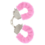 Toyjoy metal pink furry fun wrist cuffs with keys - peaches and screams