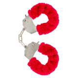 Toyjoy metal red furry fun wrist cuffs with keys - peaches and screams