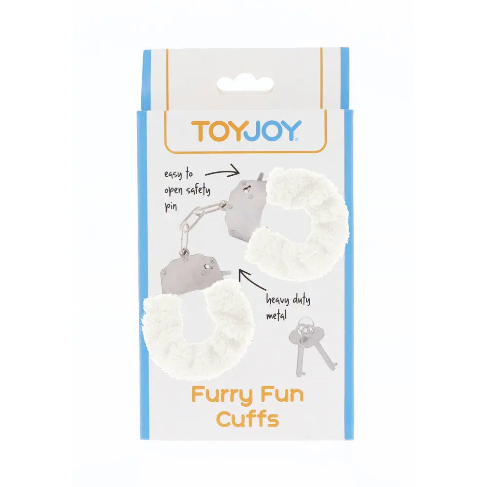Toyjoy metal white furry wrist cuffs with keys - peaches and screams