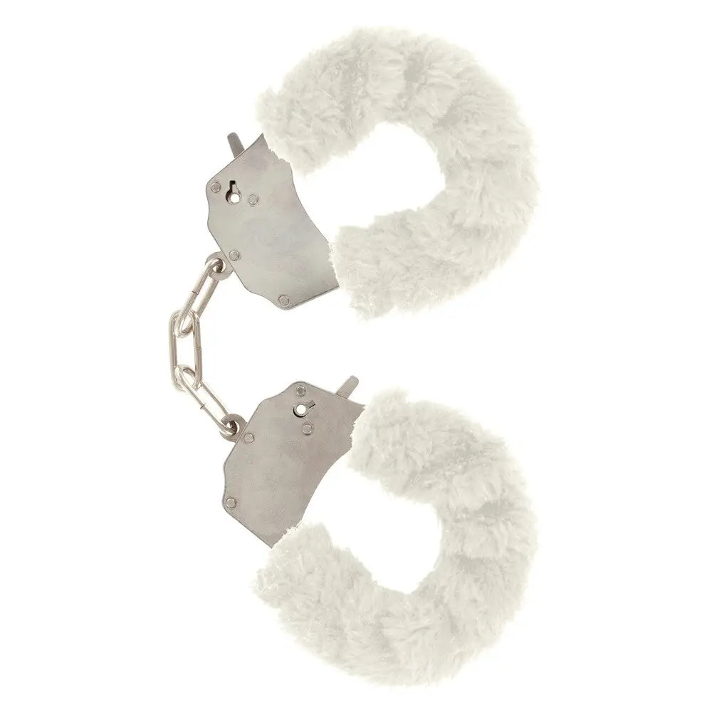 Toyjoy metal white furry wrist cuffs with keys - peaches and screams