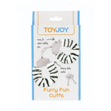 Toyjoy metal zebra furry fun wrist cuffs with keys - peaches and screams