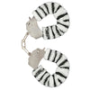 Toyjoy metal zebra furry fun wrist cuffs with keys - peaches and screams