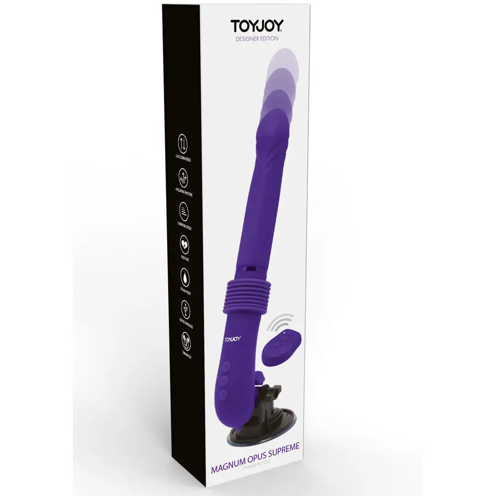 Toyjoy silicone purple rechargeable thrusting vibrator - peaches and screams