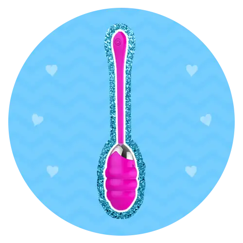 A vibrant pink, glittery spoon-shaped vibrator with a metallic silver tip and handle.