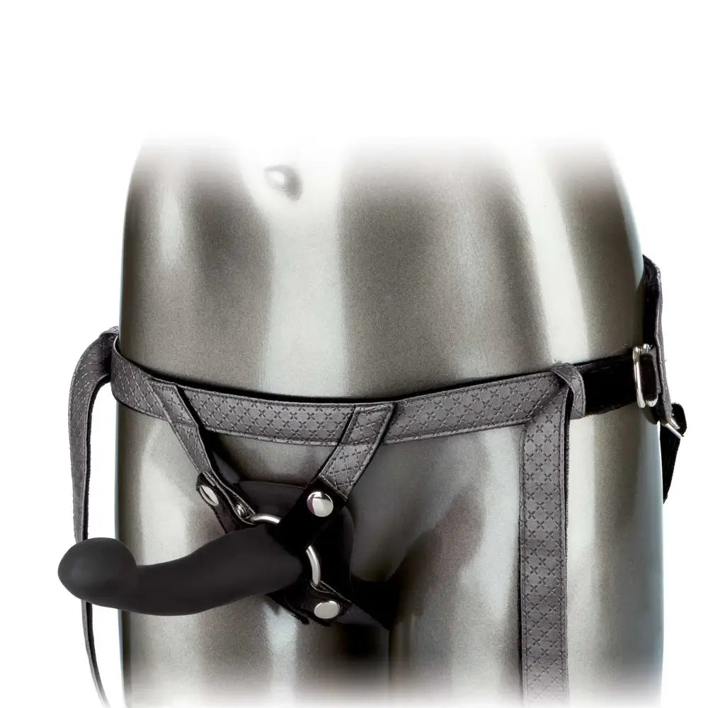 Vibrating black set crotchless strap on with probe plus - peaches and screams