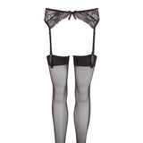 Wet look black lace suspender stockings adjustable straps - peaches and screams