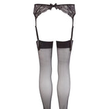 Wet look black lace suspender stockings adjustable straps - peaches and screams