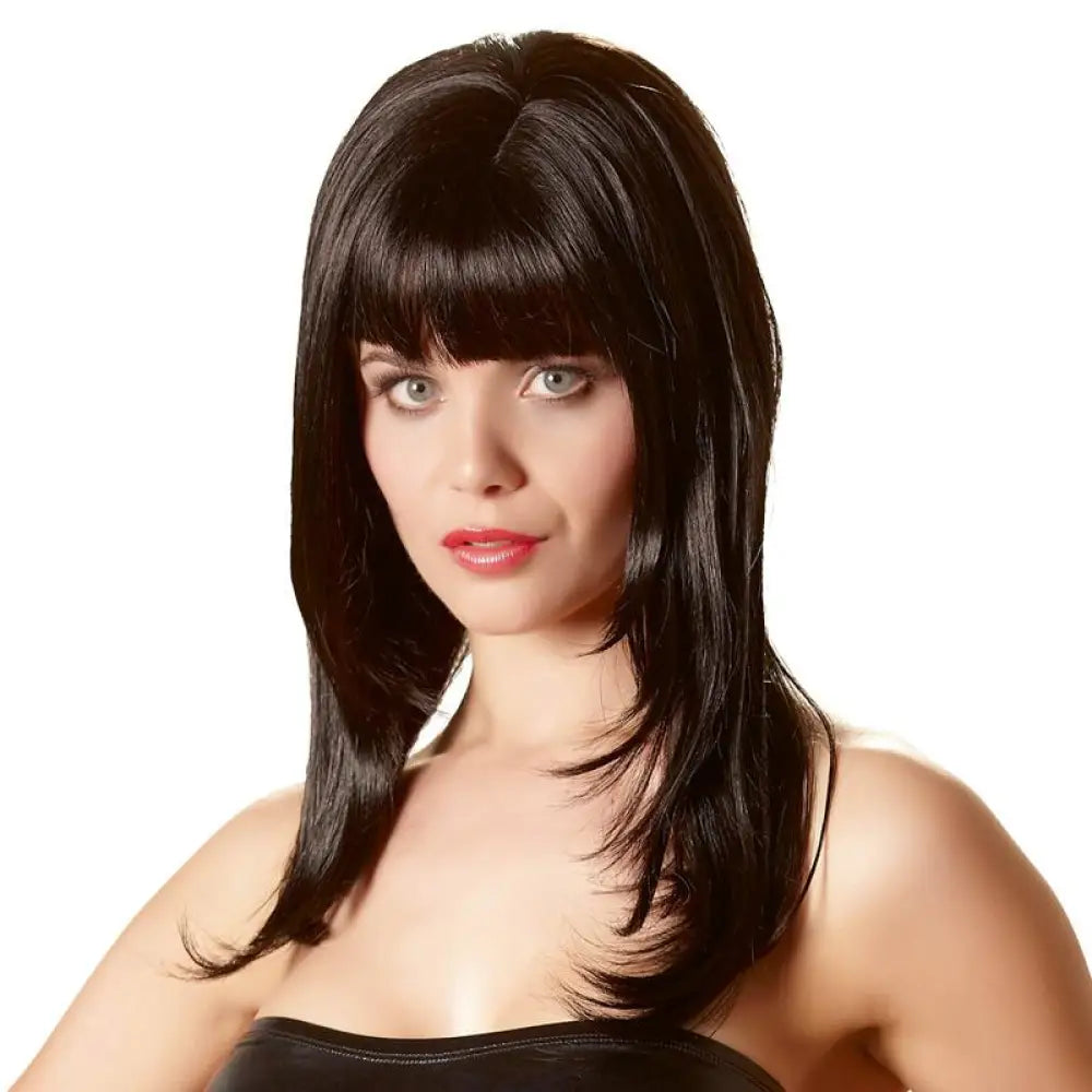 Wet look smooth long black wig for women costume accessorie - peaches and screams