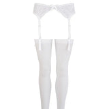 Wet look white lace suspender stockings with straps - peaches and screams