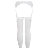 Wet look white lace suspender stockings with straps - peaches and screams