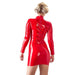 Zip Up Latex Red Mini Dress with Long Sleeves - X Large - Peaches and Screams