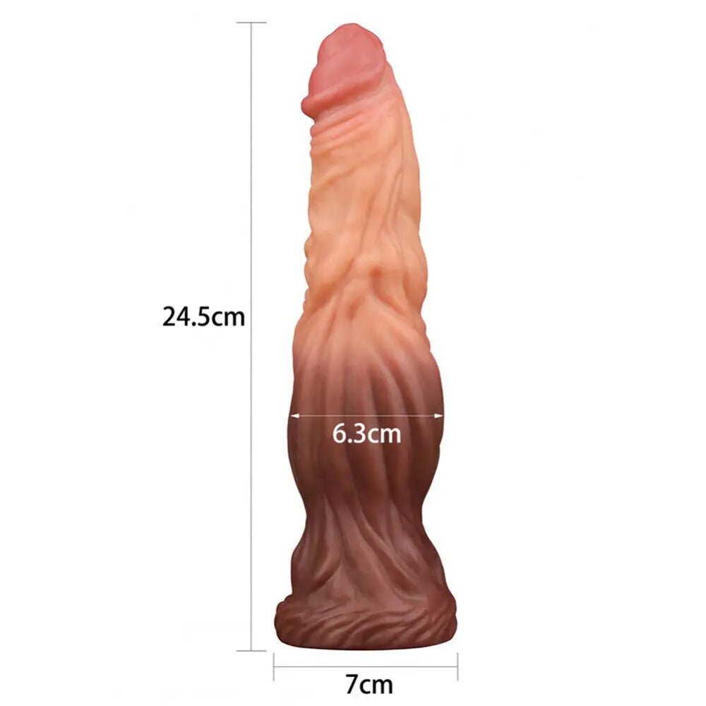 10.5 - inch Lovetoy Flesh Brown Silicone Dildo With Suction Cup - Peaches and Screams