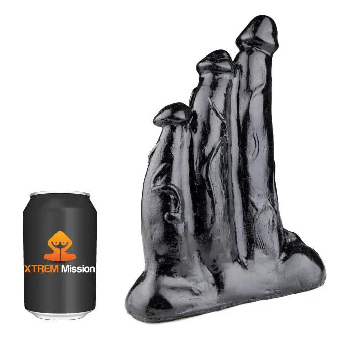 10 - inch Large Triple Penetration Black Dildo - Peaches and Screams