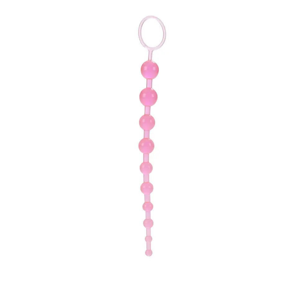 13 - inch Colt Pink Bendable Jelly Anal Beads With Finger Loop - Peaches and Screams
