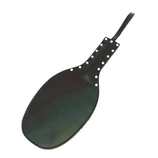 14 Inch Rimba Black Leather Round Oval Paddle - Peaches and Screams