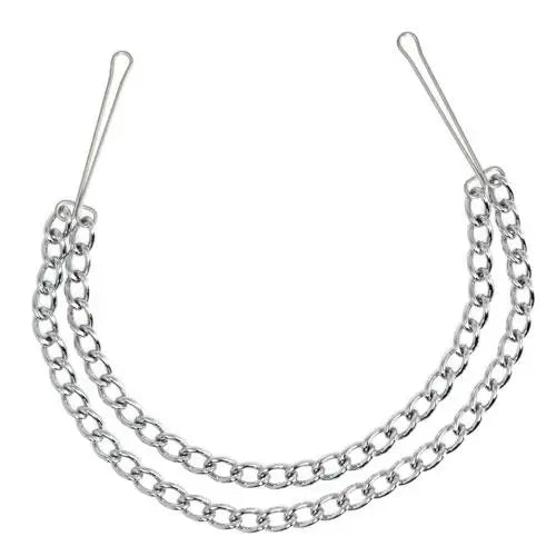 15.5 Inch Rimba Silver Nipple Clamps With Double Chain - Peaches and Screams