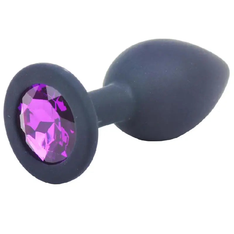 2.8-inch Silicone Black Small Jewelled Butt Plug with Diamond Base - Peaches and Screams