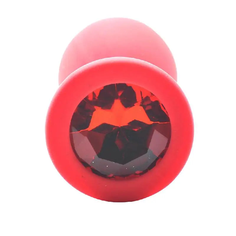 2.8-inch Silicone Red Small Jewelled Butt Plug with Diamond Base - Peaches and Screams