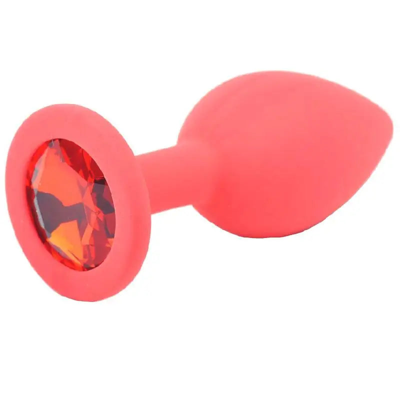 2.8-inch Silicone Red Small Jewelled Butt Plug with Diamond Base - Peaches and Screams