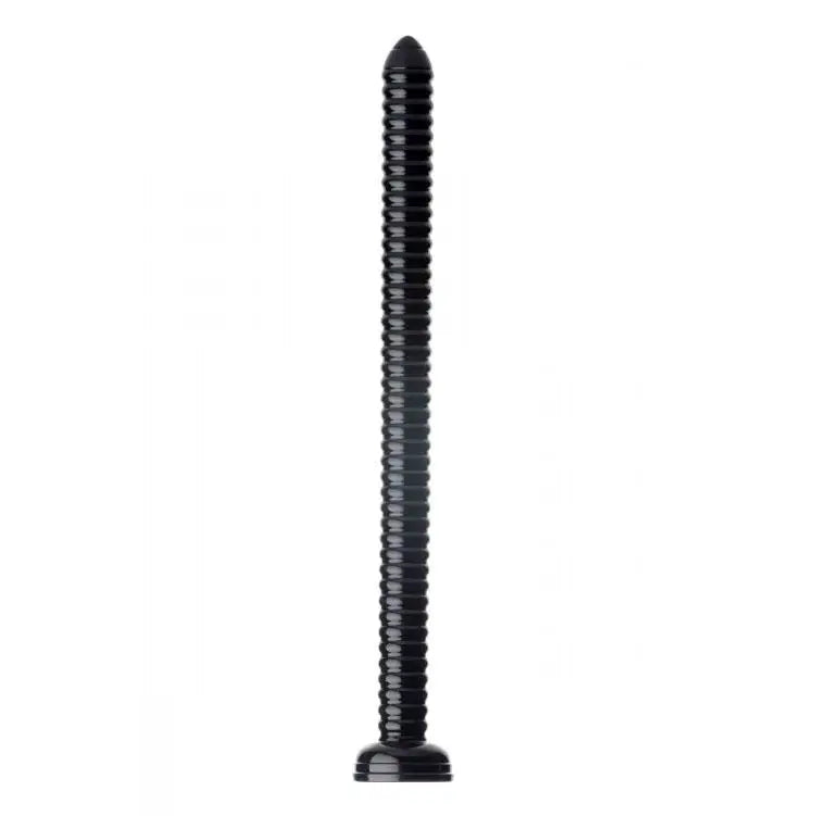 20-inch Black Anal Dildo With Swirled Texture Shaft And Suction Base - Peaches and Screams