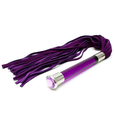 22-inch Purple Suede Flogger With Glass Handle And Crystal - Peaches and Screams