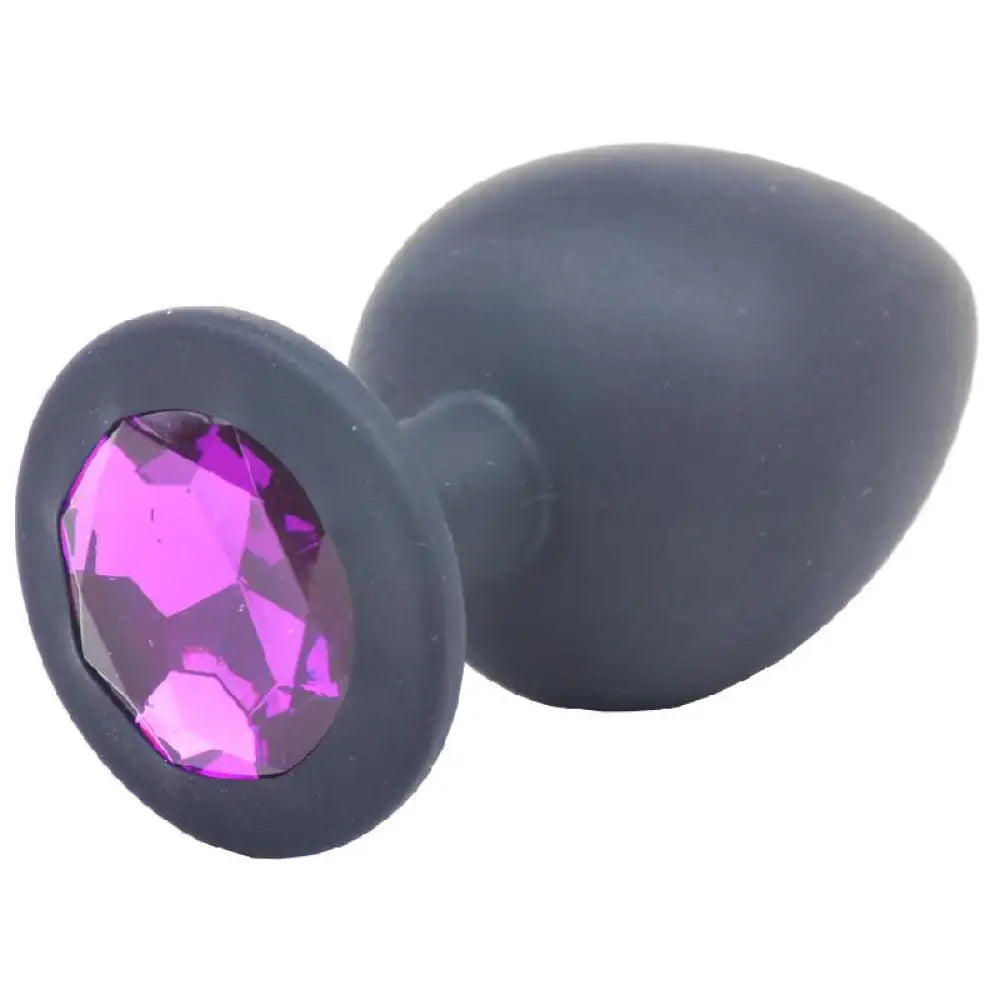 3.5-inch Silicone Black Large Jewelled Butt Plug with Diamond Base - Peaches and Screams