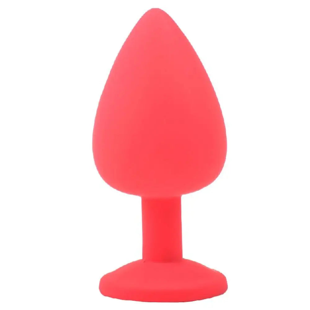 3.5-inch Silicone Red Large Jewelled Butt Plug with Diamond Base - Peaches and Screams