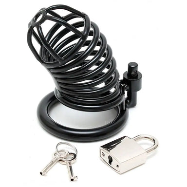 3 Inch Rimba Black Metal Male Chastity Device With Padlock - Peaches and Screams