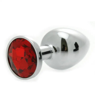 3-inch Rimba Luxury Stainless Steel Silver Ruby Butt Plug - Peaches and Screams
