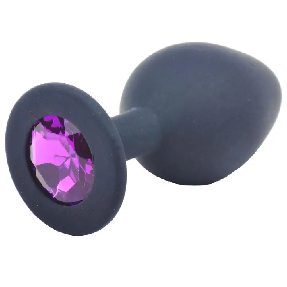 3-inch Silicone Black Medium Jewelled Butt Plug with Diamond Base - Peaches and Screams