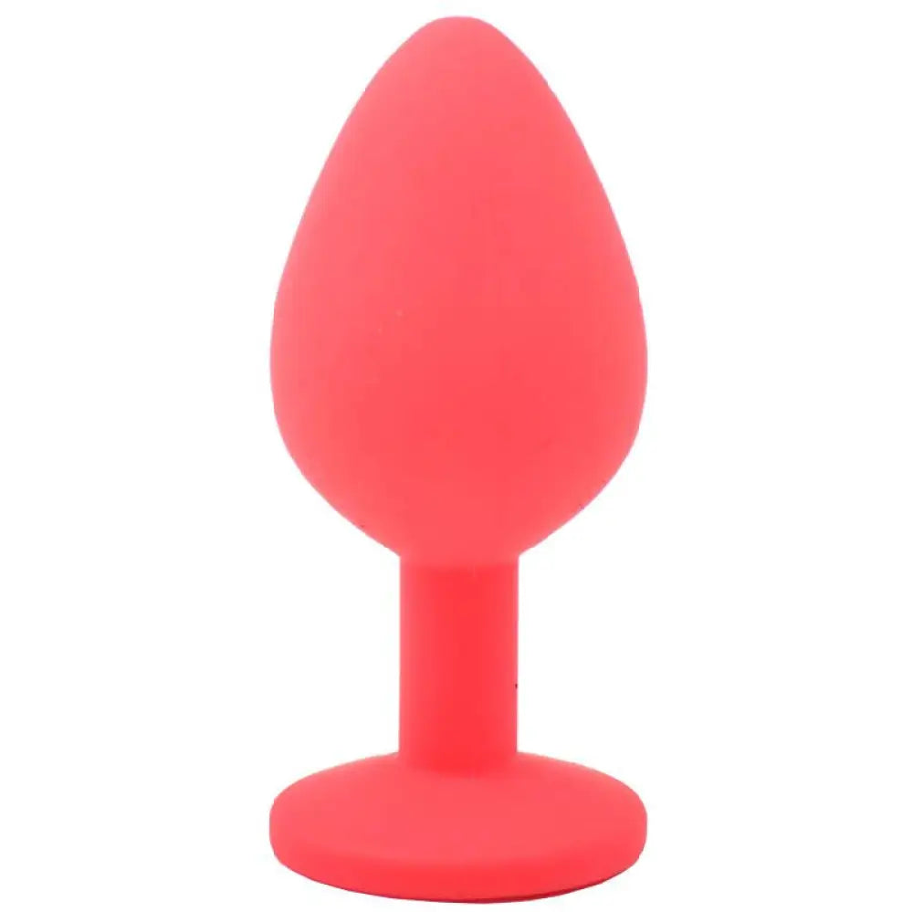 3-inch Silicone Red Medium Jewelled Butt Plug with Diamond Base - Peaches and Screams