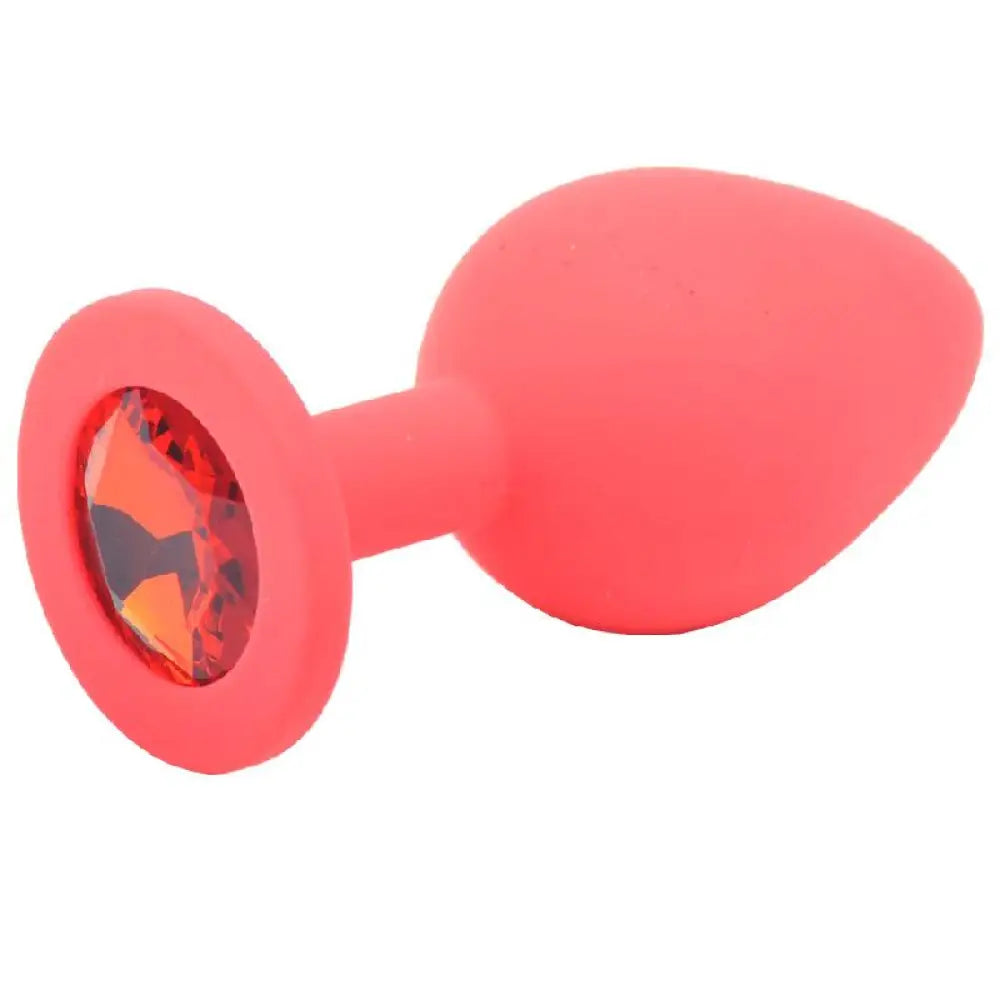 3-inch Silicone Red Medium Jewelled Butt Plug with Diamond Base - Peaches and Screams