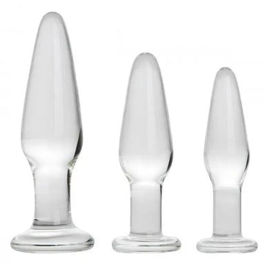 3-piece Clear Glass Anal Butt Plug Probe Set - Peaches and Screams