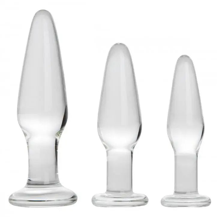 3 - piece Clear Glass Anal Butt Plug Probe Set - Peaches and Screams