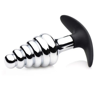 4.5-inch Master Series Metal and Silicone Ribbed Medium Butt Plug - Peaches and Screams