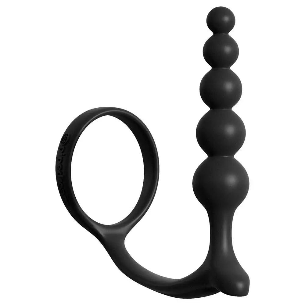 4.5-inch Pipedream Silicone Black Anal Beads With Cock Ring - Peaches and Screams